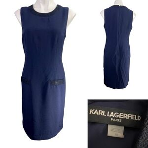 Karl Lagerfeld dress sz 10 Blue sleeveless‎ shift lace trim office preppy church